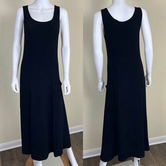Soft Surroundings Women Size XS Black Stretch Jersey Terry Cloth Midi Tank Dress - Picture 1 of 16